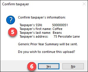 Image showing the confirm taxpayer info window.